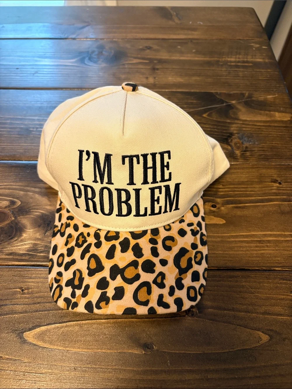 I'm The Problem Beige Kids Cap with Leopard Brim